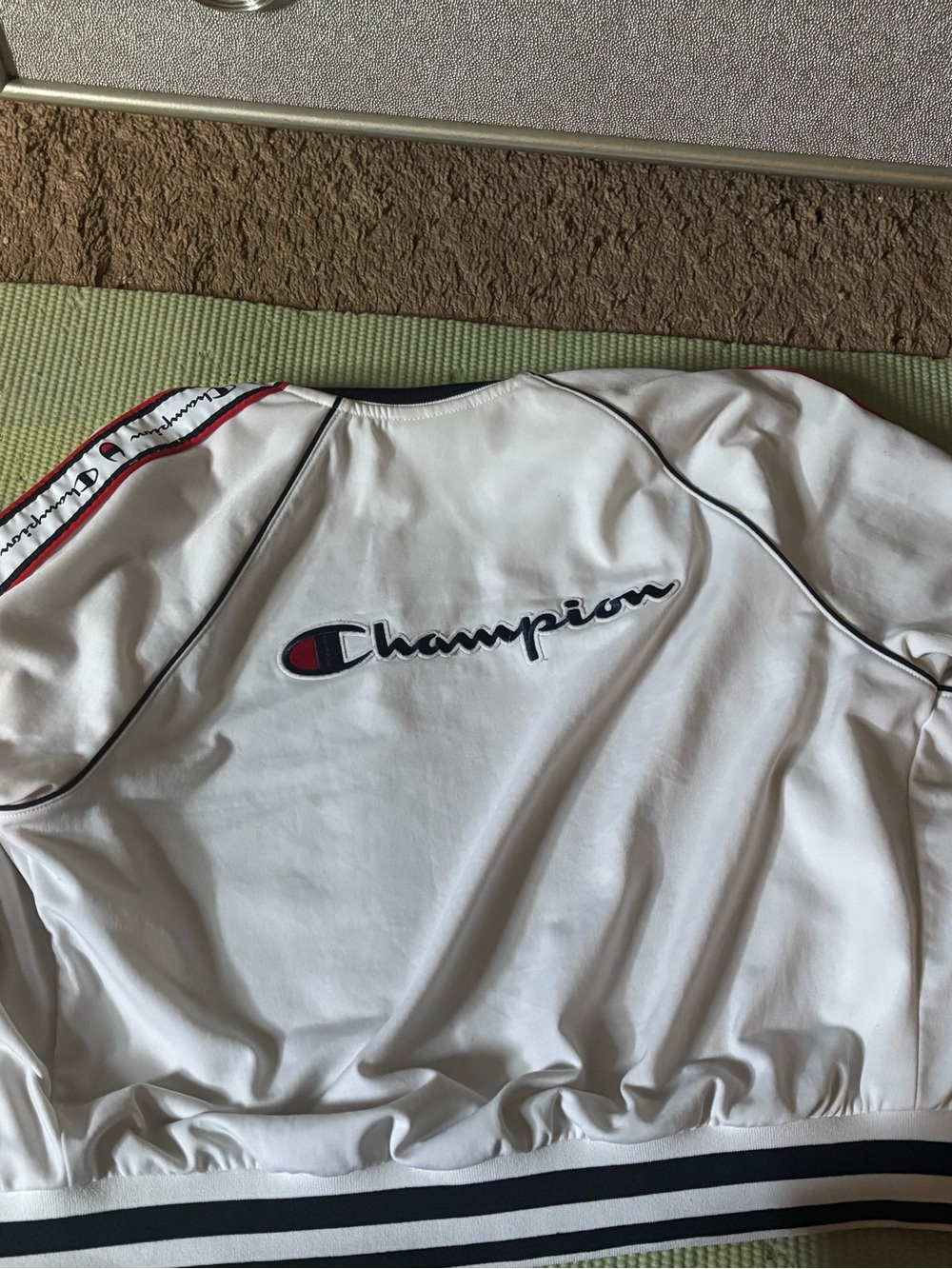 Champion White Track Jacket with Navy and Red Accents
